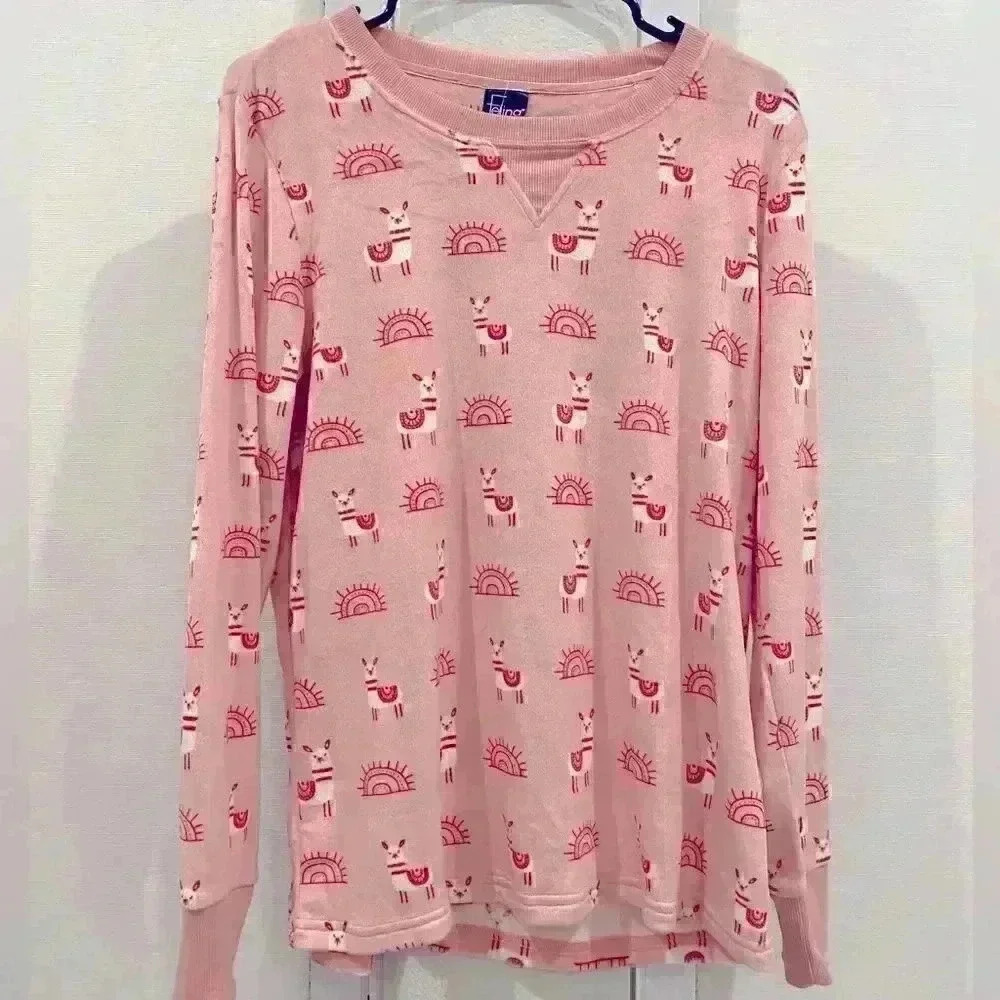 NWT FELINA Llamas PJ 2-set in Pink Sz M Top and Bottom Long